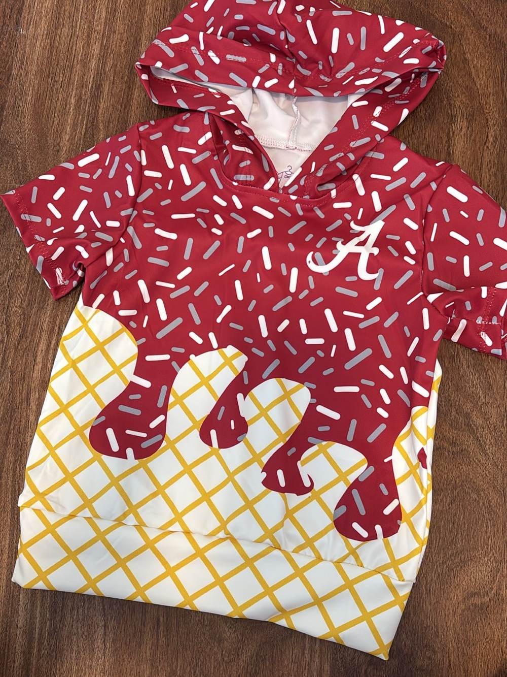University of Alabama Kids' Red & White Hooded Short Sleeve Top Ice Cream Drip